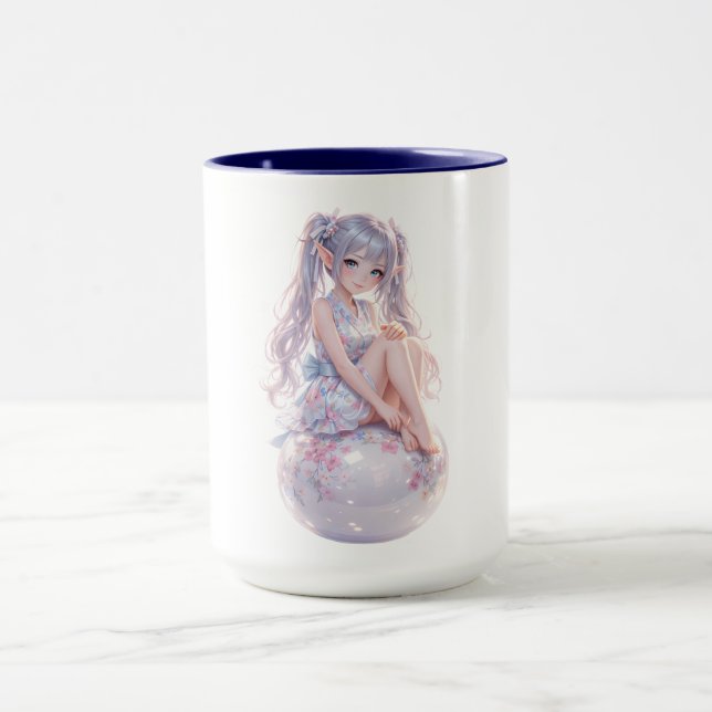 Taza Cute Kawaii Sitting Girl Portrait (Centro)