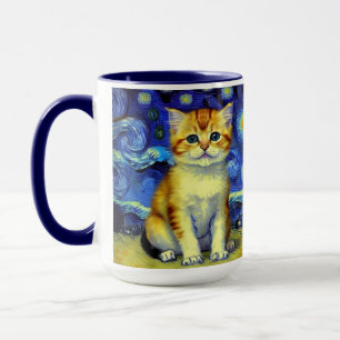 Taza Cute Kitten Starry Night Van Gogh