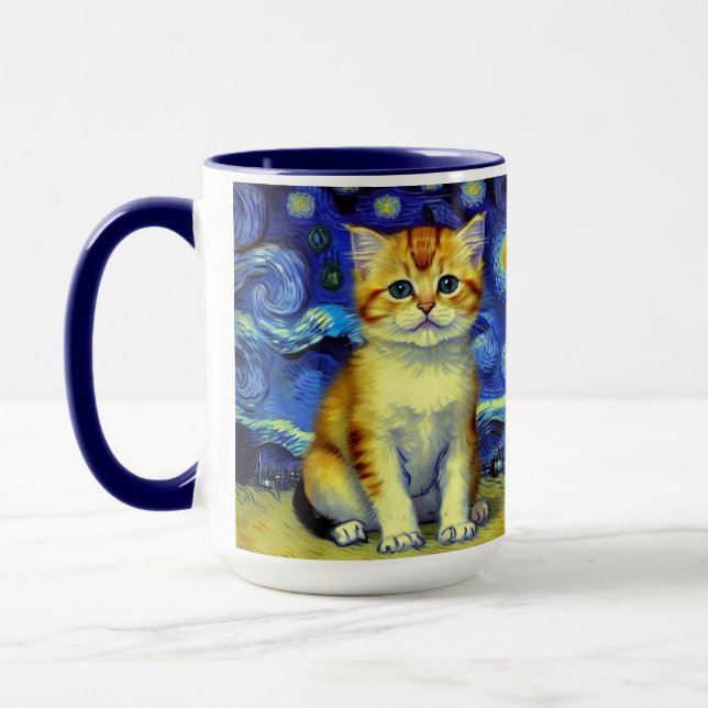 Taza Cute Kitten Starry Night Van Gogh (Izquierda)