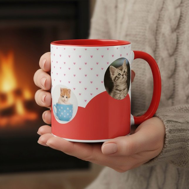 Taza Cute Kittens and Red Hearts Pattern Personalized  (Subido por el creador)