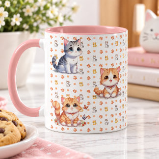Taza Cute Kittens & Paw Prints Pink Coffee Mug