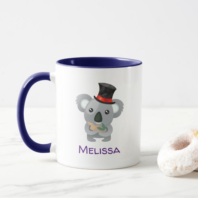 Taza Cute Koala en un negro Personalizado de sombreros (Con donut)