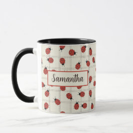 Taza Cute ladybug pattern & Custom Name on Cream White