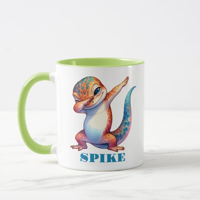 Taza Cute Lizard Dabbing Naranja Blue Green Mug (Izquierda)
