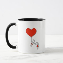 Taza Cute Love Mug – Cartoon Couple with Red Heart