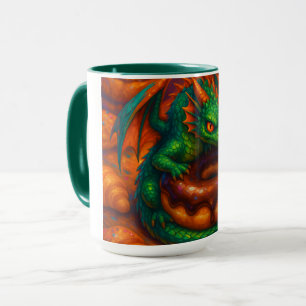 Taza Cute Mini Dragón Verde y Arte Fantástico de Donut