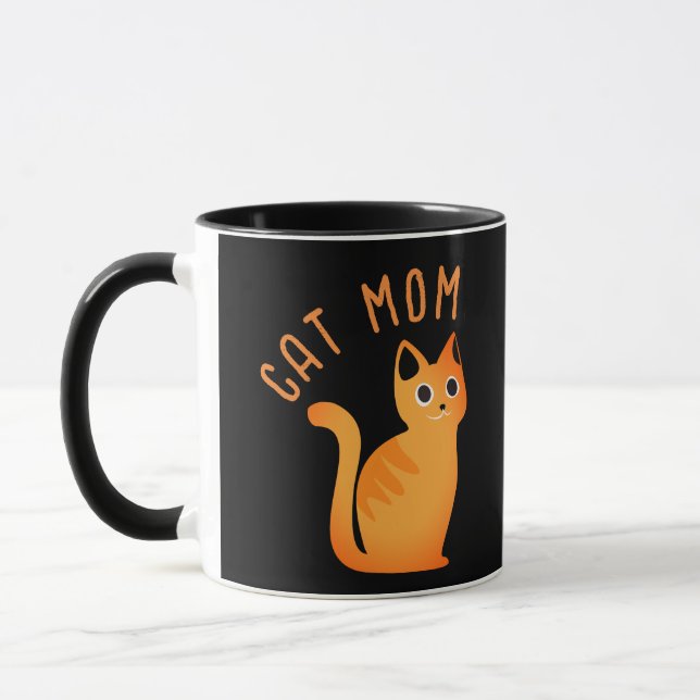 Taza Cute moderno Tabby Cat Mom Black Naranja Personali (Izquierda)