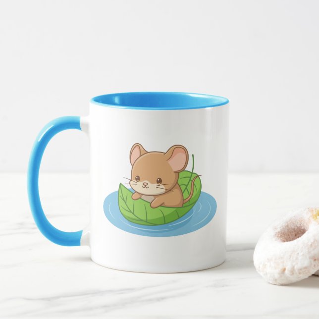 Taza Cute Mouse in a Leaf Boat (Con donut)
