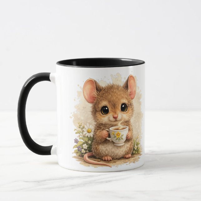 Taza Cute Mouse Mug – Adorable Mouse Drinking Coffee (Izquierda)