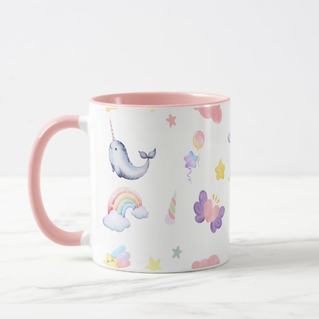 Taza Cute Narwhal Fish Unicorn Arcoiris cumpleaños (Izquierda)