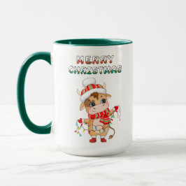 Taza Cute Navidades Vaca con traje de invierno