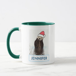 Taza Cute Otter llevando un Navidad de Santa Hat