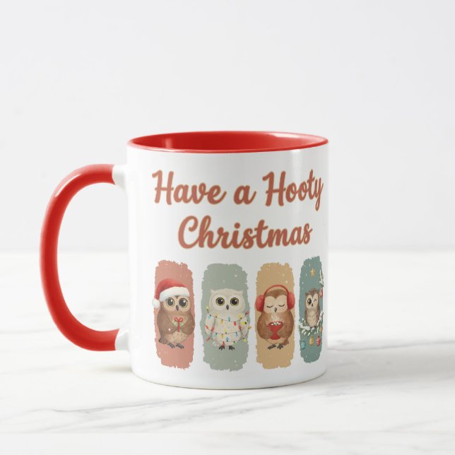 Taza Cute Owl Navidad – Hooty Fiestas (Izquierda)