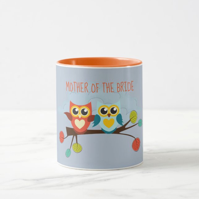 Taza Cute OWLS Tema Boda Naranja Azul (Centro)