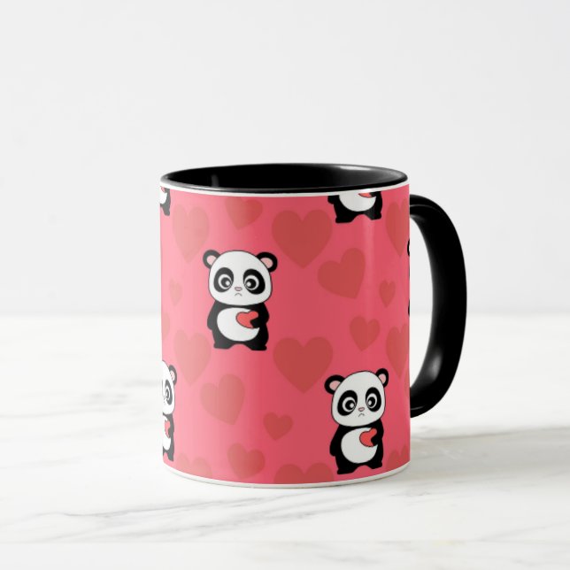 Taza Cute Panda Holding Heart Pattern| Kawaii Valentine (Anverso derecho)