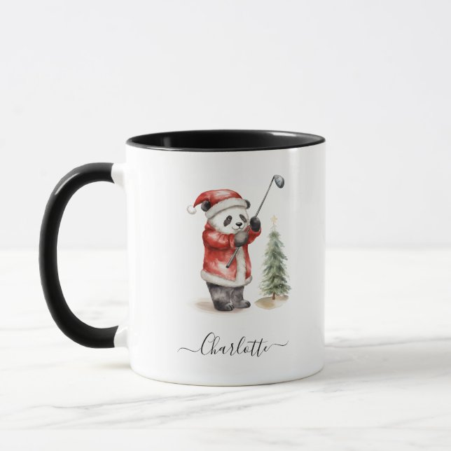 Taza Cute Panda Jugando Golf Feliz Navidad (Izquierda)