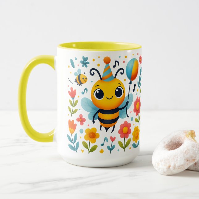 Taza Cute Party Bee Ceramic Mug (Con donut)