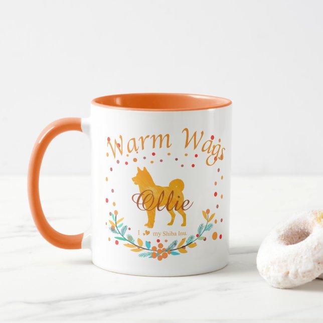 Taza Cute Pastel Orange Shiba Inu | Custom Christmas (Con donut)