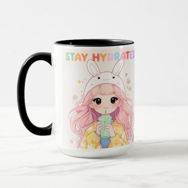 Taza Cute Pastel Pink Hair Stay Hydrated graphic Mug (Izquierda)