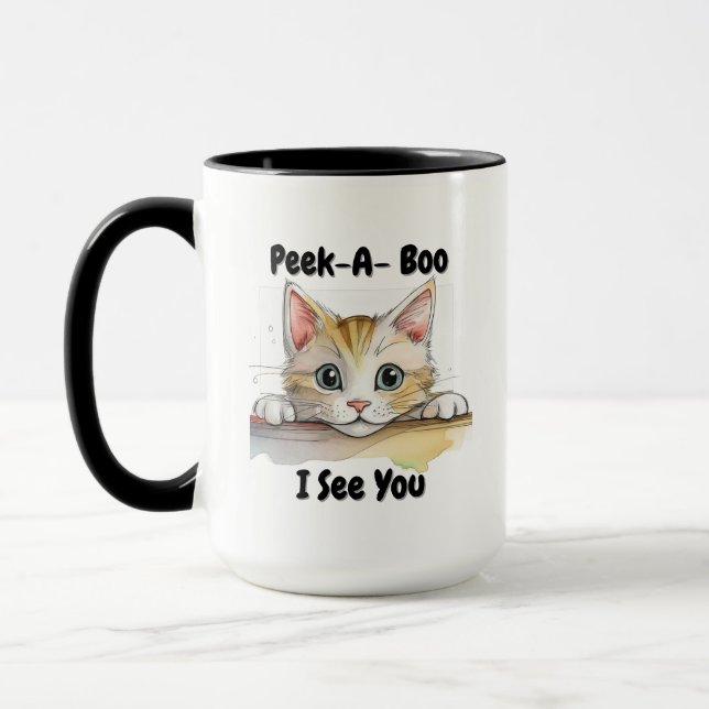 Taza Cute "Peek-a-boo, te veo!", Personalizable Texto (Izquierda)