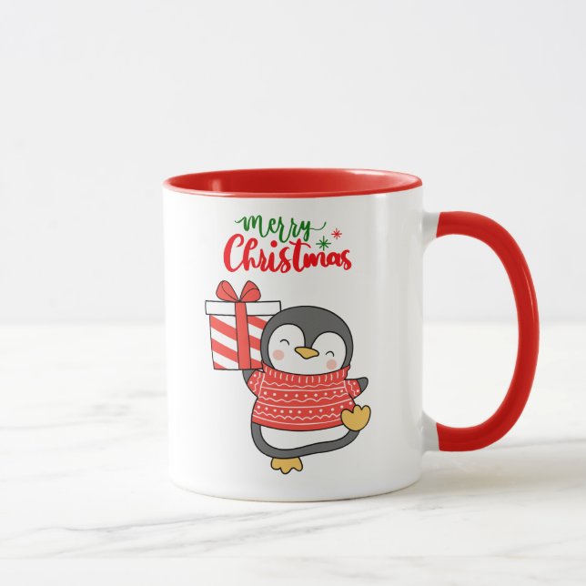 Taza Cute pingüino Feliz Navidad (Derecha)