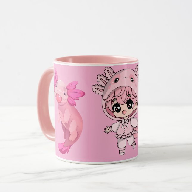 Taza Cute Pink Axolotl Kawaii Chibi Girl Coffee Mug (Anverso izquierdo)