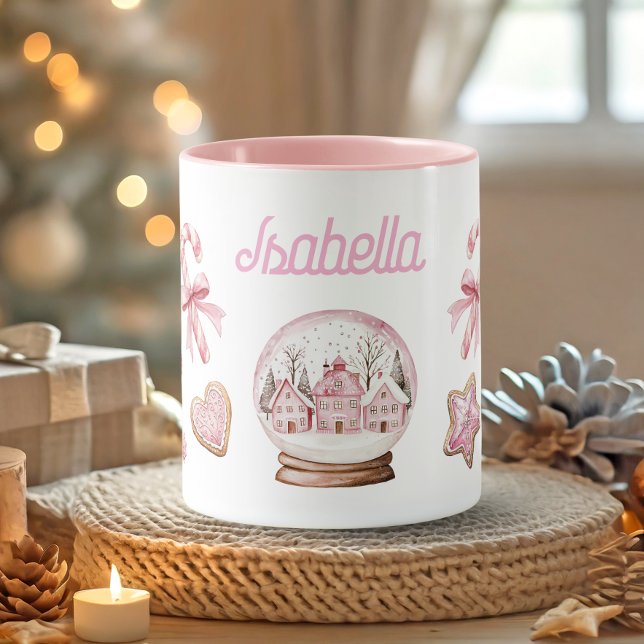 Taza Cute Pink Christmas gingerbread Cookies Name (Cute Pink Christmas gingerbread Cookies Name Mug)