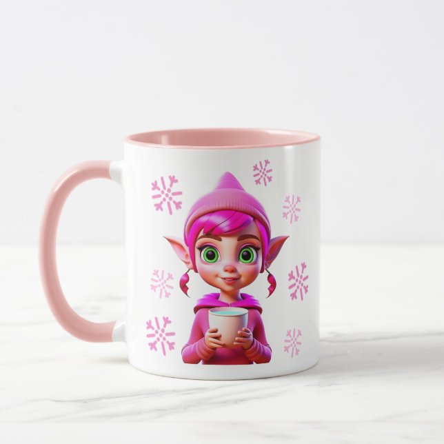 Taza Cute Pink Elf con café o cacao de Navidad (Izquierda)