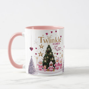 Taza Cute Pink Santa Twinkle Family Combo personalizado