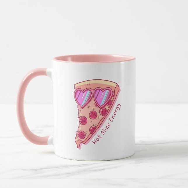 Taza Cute Pizza Lover Mug with Pink Heart Sunglasses (Izquierda)