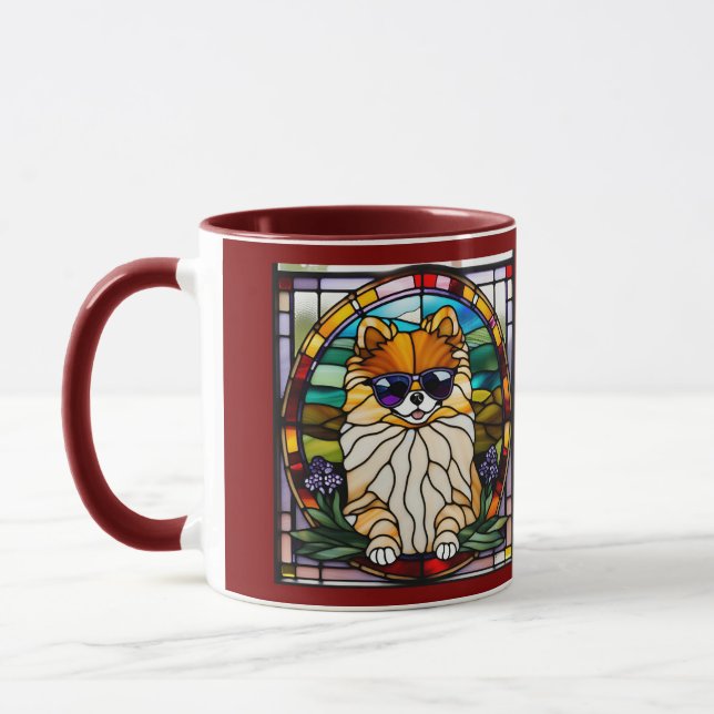 Taza Cute Pomeranian Stained Glass Coffee Mug (Izquierda)