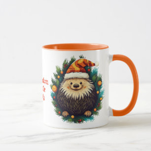 Taza Cute Porcupine Xmas Luz Santa Porcupine Naranja