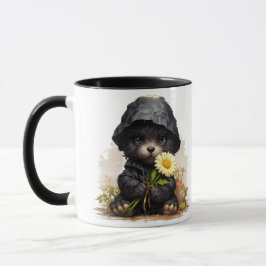 Taza Cute Puppy in Raincoat with Daisy Flower Coffee 