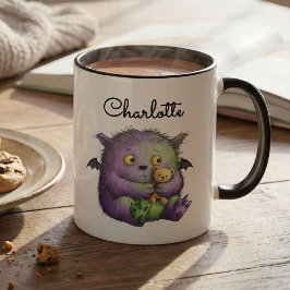 Taza Cute Purple Green Fluffy Monster Buddy