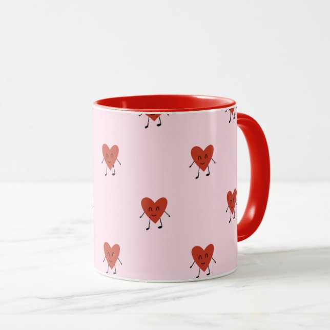 Taza Cute Red Hearts Seamless Love Pattern on Pink (Anverso derecho)