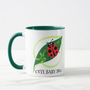 Taza Cute Red ladybug Green Love Leaf niñitas