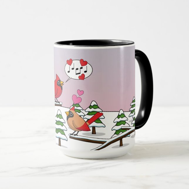 Taza Cute Red Northern Cardinals aman el paisaje invern (Anverso derecho)