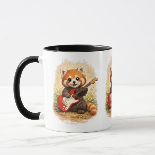 Taza Cute Red Panda Guitar Mug – Music Lover Gift (Izquierda)