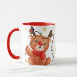 Taza Cute Reindeer Christmas Design, Festive Holiday