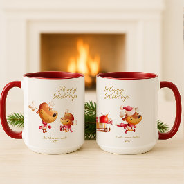 Taza Cute Reindeer Happy Holidays Personalized