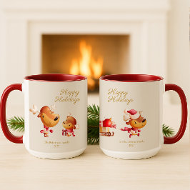 Taza Cute Reindeer Happy Holidays Personalized