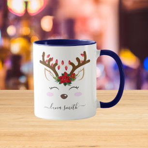 Taza Cute Reno de Navidad Regalo de Feliz Navidad Azul 