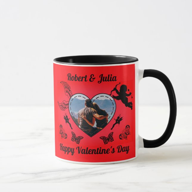Taza Cute Romance Cupid Photo Red Heart Valentines Day (Derecha)