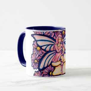 Taza Cute Rosa Daisy Fairy Mushroom Art Fairies