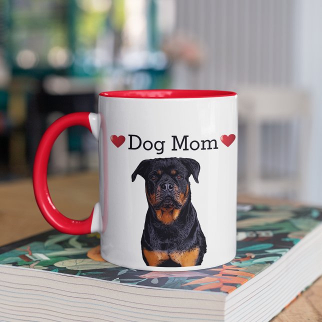 Taza Cute Rottweiler Rottie Heart Dog Mom Puppy (Dog mom Rottweiler coffee mug)
