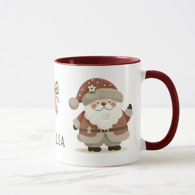 Taza Cute Santa Claus & Bow Drawing Christmas Name (Derecha)