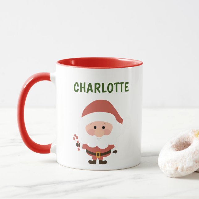 Taza Cute Santa Claus nombre navideño personalizado (Con donut)