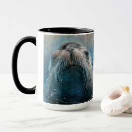 Taza Cute Sea Lion Photography Watercolor
