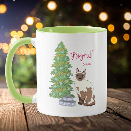 Taza Cute Siamese Cat with Tuna Joyful Christmas 