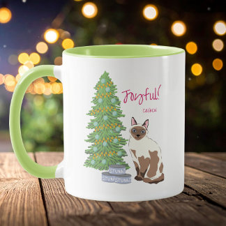 Taza Cute Siamese Cat with Tuna Joyful Christmas 